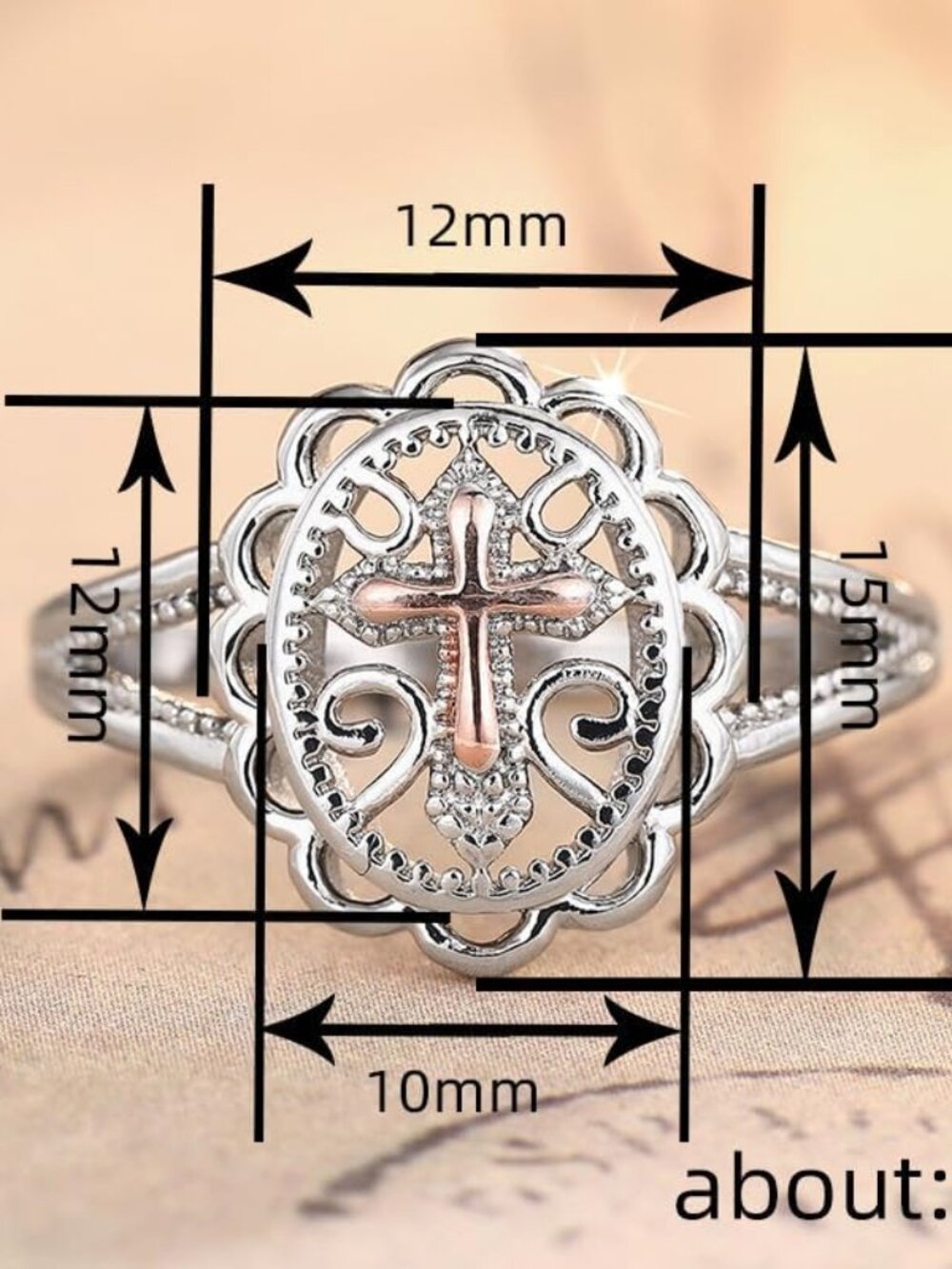 Two-Tone 925 Sterling Silver Plated Cross Statement Rings for Women Men,Victoria - Picture 6 of 7